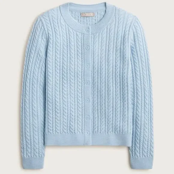 J Crew Cable Knit Crewneck Cardigan 100% Merino Wool Women's XS Blue - Picture 1 of 13